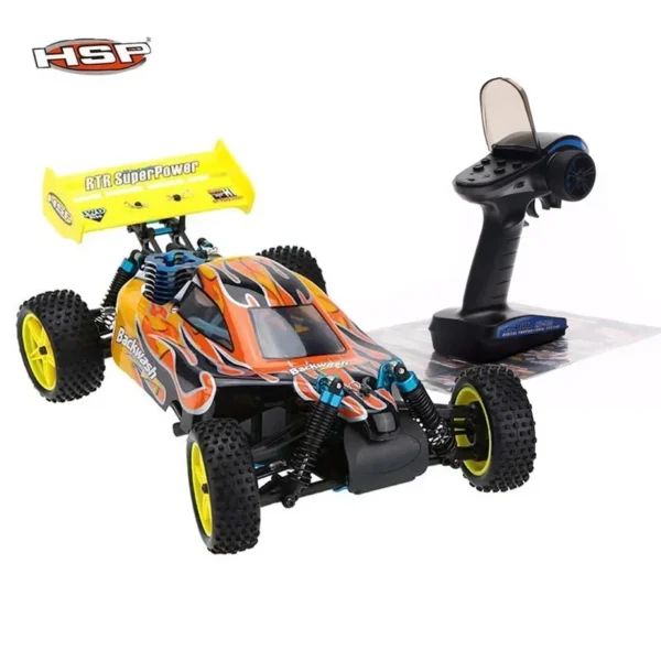 Remote controlled off-road buggy with flames.