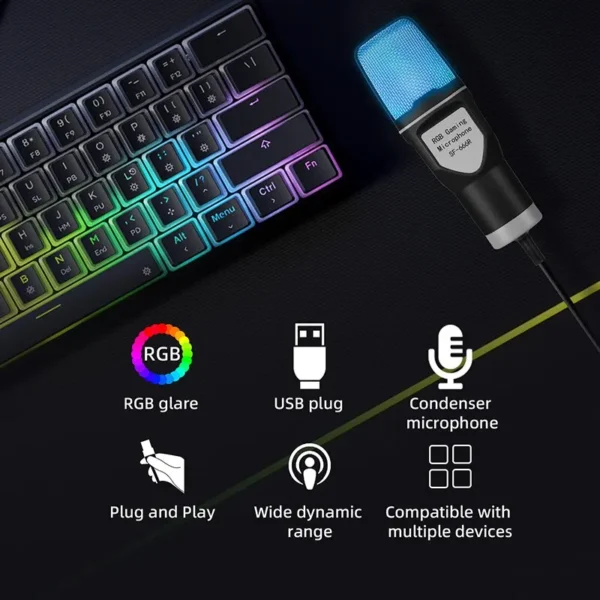 SF666R USB Microphone RGB Microfone Condensador Wire Gaming Mic for Podcast Recording Studio Streaming Laptop Desktop PC - Image 3