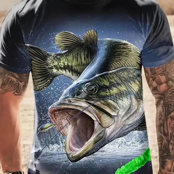 Fish T-Shirt For Men Fishing Graphic Tee 3D Print Short Sleeve Tees Casual T Shirt Oversized Men's Clothing Tops Summer 2024 New - Image 3