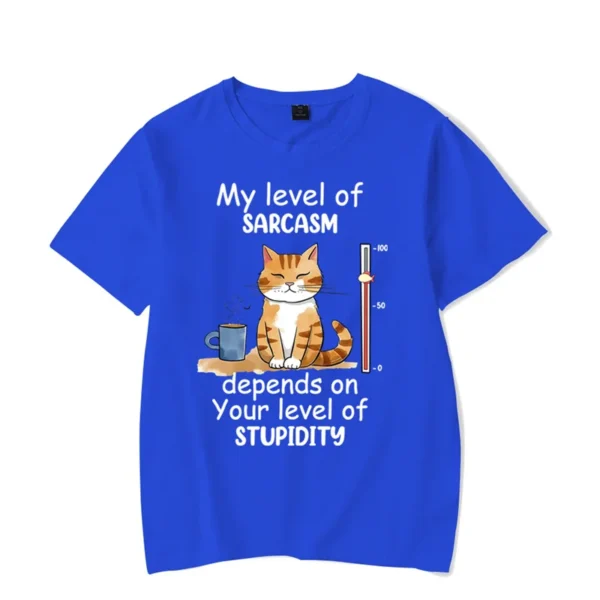 My Level of Sarcasm Depends on Your Level of Stupidity Graphic Tshirt Funny Cat Tshirt Fashion Harajuku T-shirt Men Brand Tshirt - Image 3