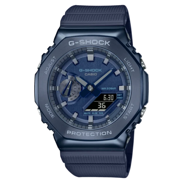 Blue G-Shock watch with digital display.