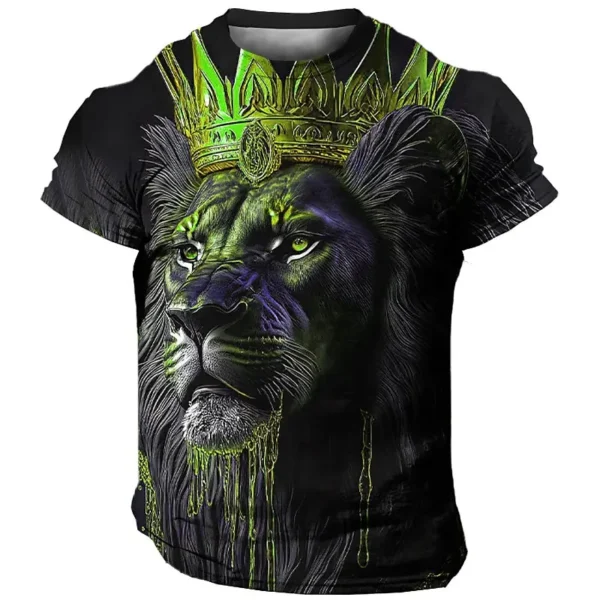 Summer New Men's T-Shirt 3d Lion Print Short Sleeve Tees Tops Fashion Casual Clothing Loose Oversized T-Shirt Quick Dry Pullover - Image 2