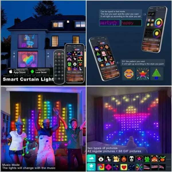 400LEDs Smart Curtain Lights Bluetooth App LED String RGB Fairy Lights DIY Music Change Display for Window Bedroom Decoration - Image 3