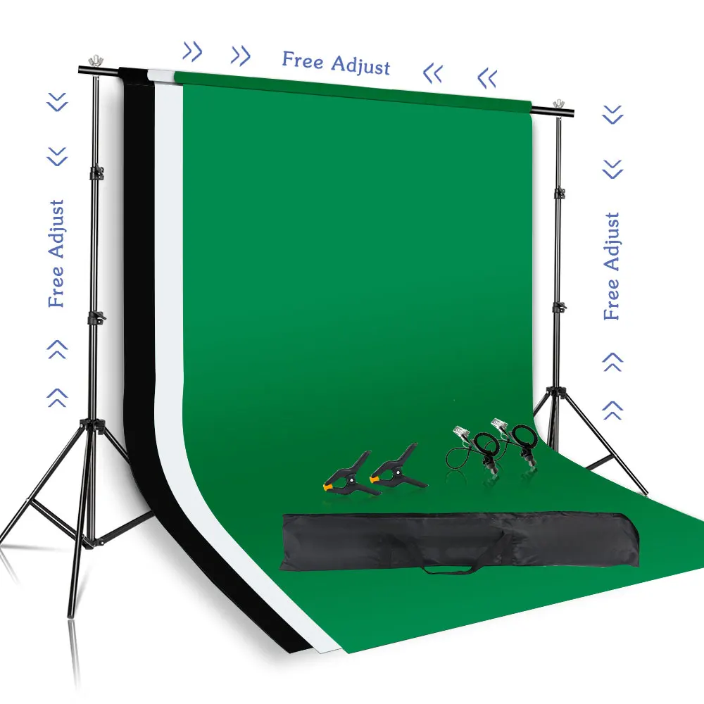 Green screen backdrop with stand and clamps.