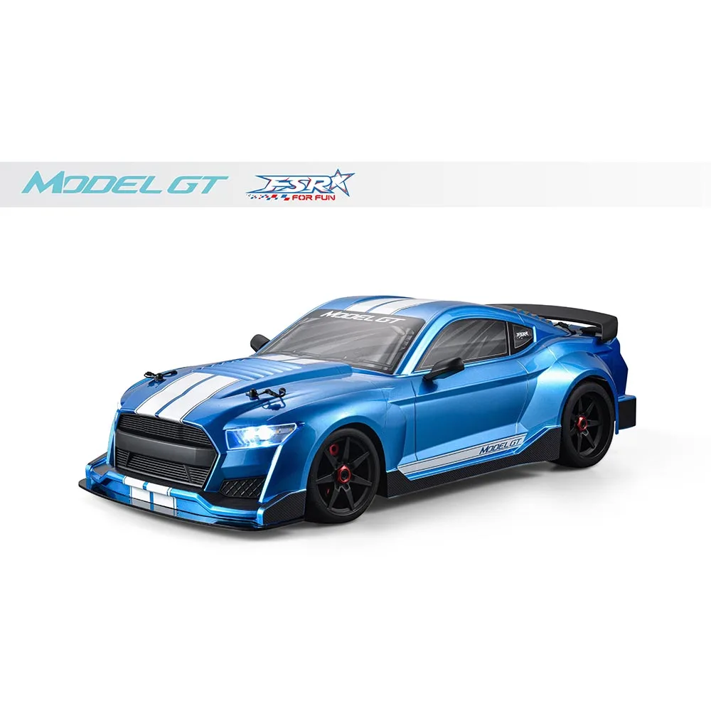 Blue and white Model GT sports car.