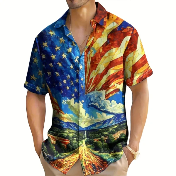 Hawaii Men's Shirt Shirt Summer Casual Short Sleeve Retro Shirt American flag Print Cardigan Top Fashion Male Overszied Clothing - Image 5