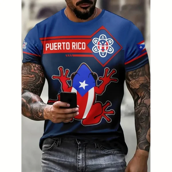 Puerto Rico Men's T Shirt Summer Fashion Short Sleeve Top Flag Pattern Print T-Shirt Oversized Clothing Crew Neck Pullover