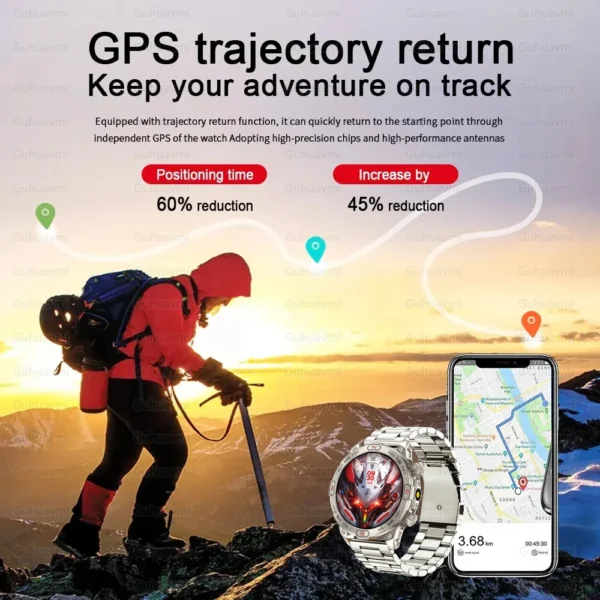 Smartwatch GPS tracker for hiking adventures.