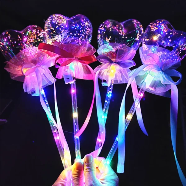 Light-up heart wands with ribbons.