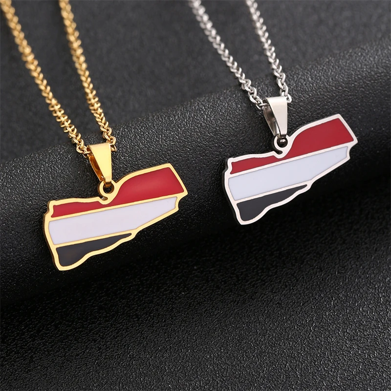 Yemen flag pendant necklace in gold and silver.