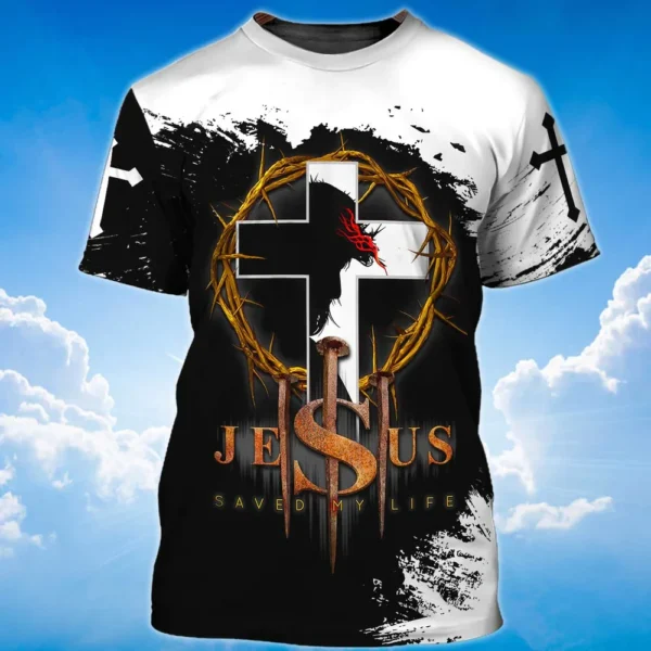 Jesus Graphic Men's T-shirt Top 3D Print Shirt For Men O Neck Oversized Sweatshirt Summer Casual Short Sleeve Tees Cheap Clothes - Image 3