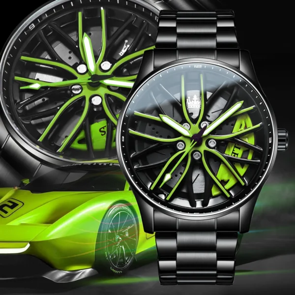 Black watch with green rim design.