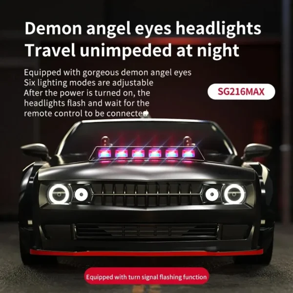 Black car with angel eye headlights.