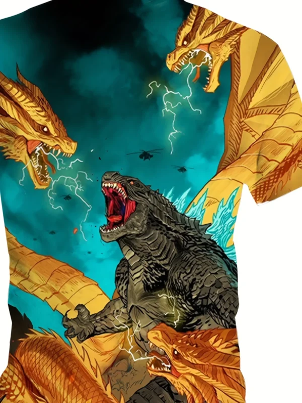 Dinosaur And Dragon 3D Print Boys Creative T-shirt, Casual Lightweight Comfy Short Sleeve Crew Neck Tee Tops, Kids Clothings - Image 4