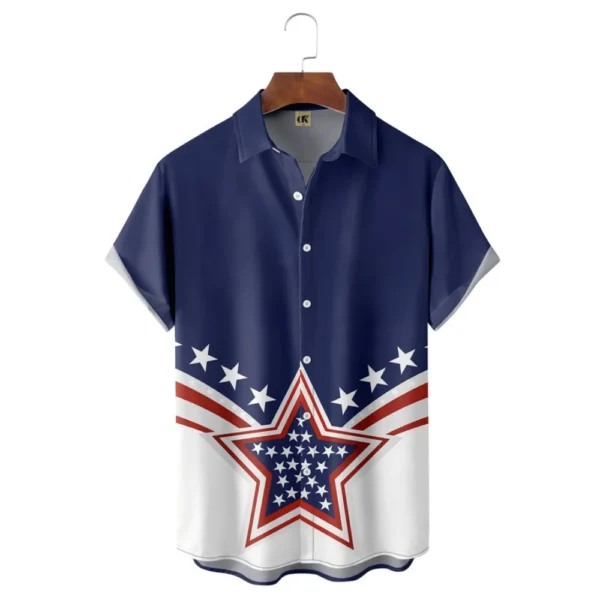 2023 New Large Size Hawaiian Shirt Men'S American Flag Element Design Trend Lapel Button Top Classic Fashion Short Sleeves Shirt