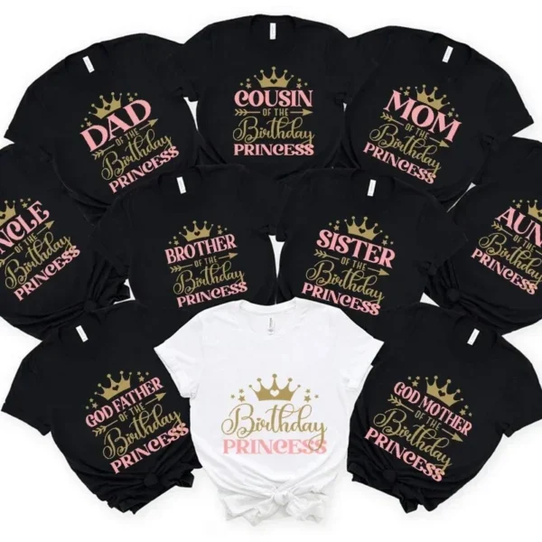 Birthday Princess Top T-shirt DAD MOM Brother Sister Family Gathering Tees Girls Birthday Party Tshirt Aesthetic Clothing Black