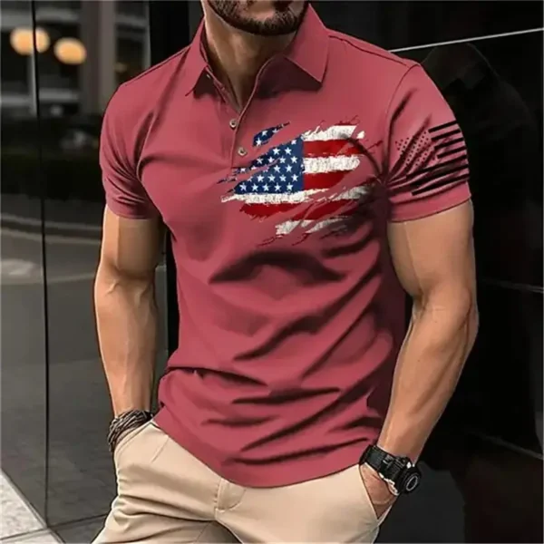 Vintage Men‘S Polo Shirt 3d Flag Of The United States Printed Men Clothing Loose Oversized Shirt Street Casual Short Sleeve Tops - Image 2