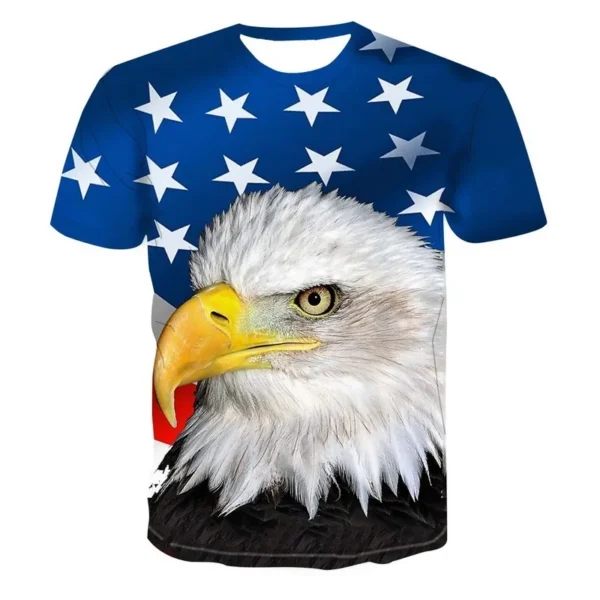 American Flag Gold Eagle 3D New Summer Print Trend Avant-garde Fashion Round Neck Short Sleeve Men's T-shirt Top Street Hip Hop - Image 6