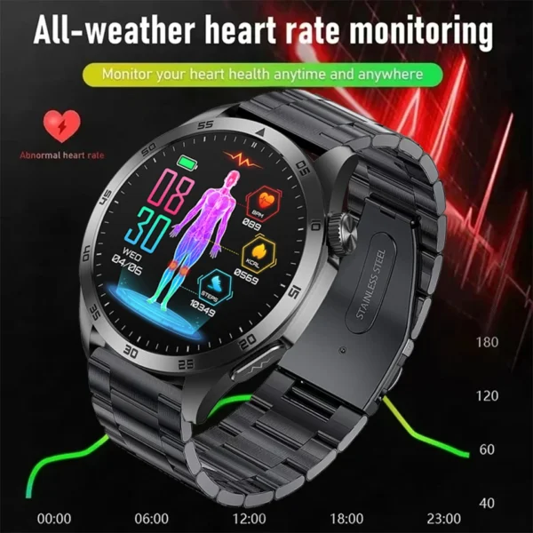 Black smartwatch with heart rate monitor.