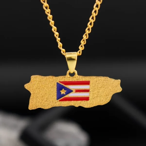 Gold necklace with Puerto Rican flag pendant.