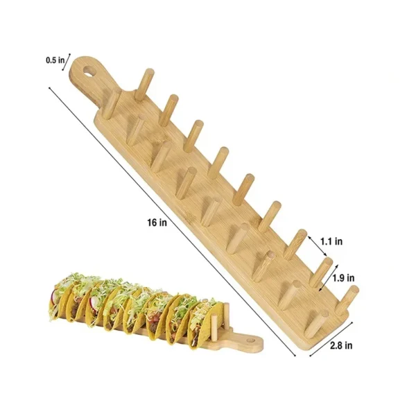 Bamboo taco stand with eight holders.