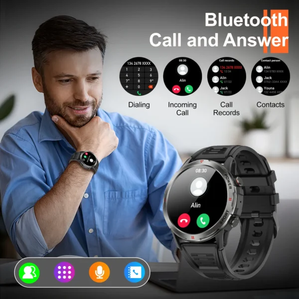 Man using smartwatch to make calls.