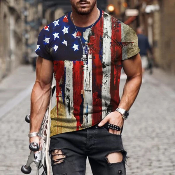 Summer Men T Shirts American Flag 3D Printed Harajuku Round Neck Tee Shirt Casual Short Sleeve Tops Streetwear Fashion Clothing