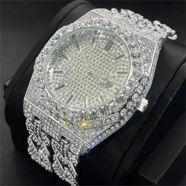 Diamond encrusted silver wristwatch.