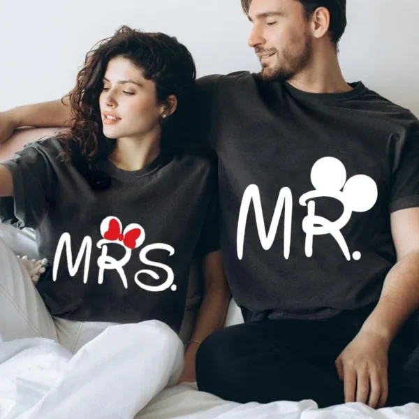 Mouse Cartoon MR MRS Print Couple TShirt Summer Short Sleeve Tee Shirt Letter Print T Fashion Casual Loose Lovers T Shirt Unisex - Image 2