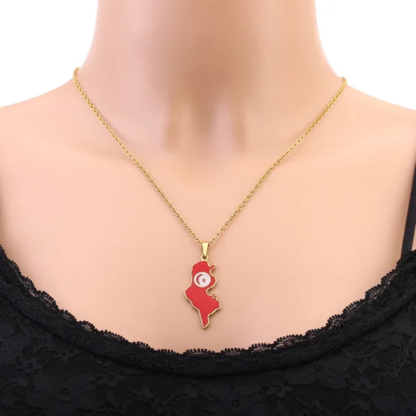 Gold necklace with Tunisia map pendant