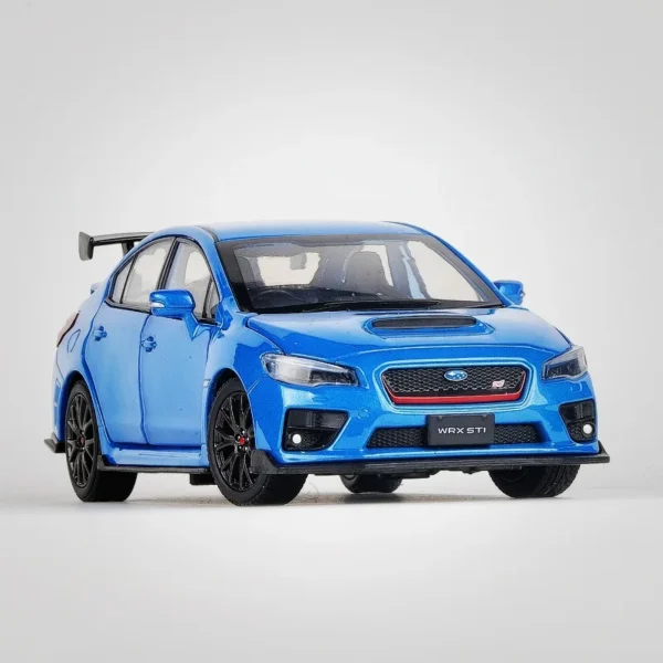 Blue Subaru WRX STI model car.