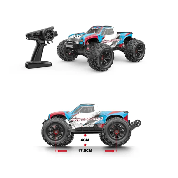 Remote controlled monster truck with measurements.