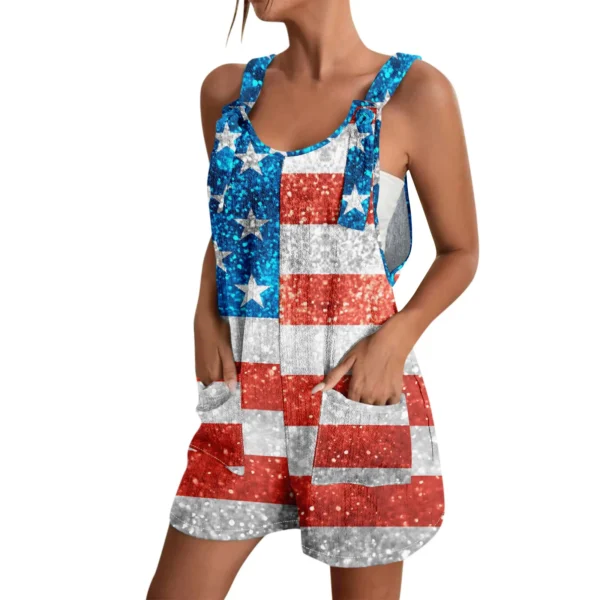 Summer Women'S Rompers American Flag Print Overalls Ladies Independence Day Casual Jumpsuits O Neck Tank Rompers Streetwear