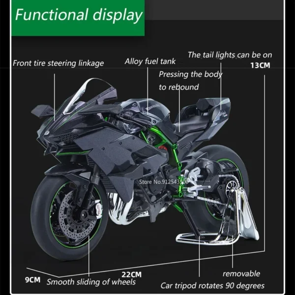 1/9 Kawasaki Ninja H2R Motorcycle Model Toys Alloy Diecast With shock absorbers Sound Light Toy for Children Boys Gifts - Image 2