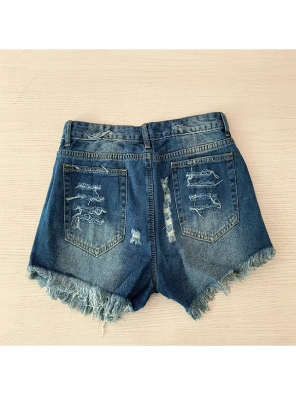 Women's Summer American Flag Tassel Star Print Denim Shorts Fashion Tassel Design Shorts Versatile Casual Shorts - Image 2