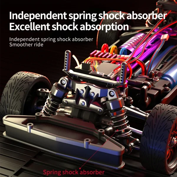 RC car with spring shock absorber.