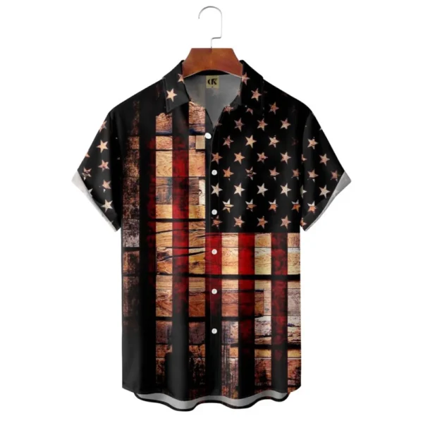 2023 New Large Size Hawaiian Shirt Men'S American Flag Element Design Trend Lapel Button Top Classic Fashion Short Sleeves Shirt - Image 2