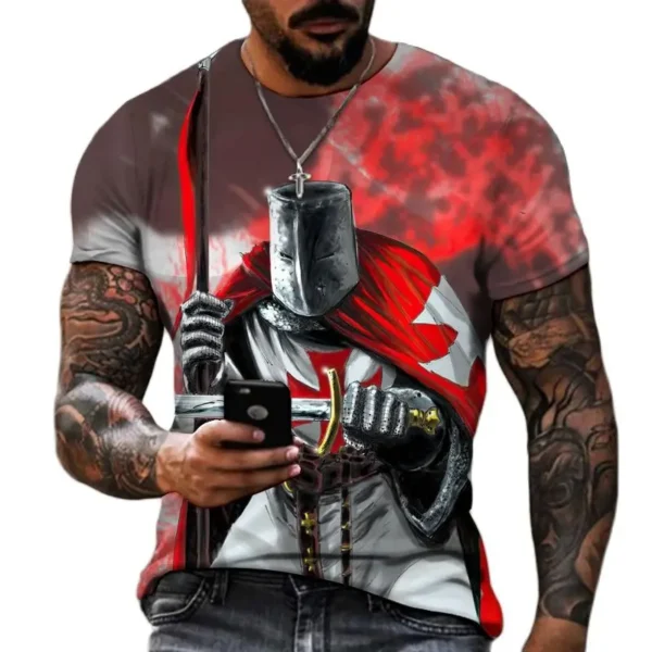 Summer Fashion Templar 3D Printed Men's T-Shirt Street Harajuku Cross TShirt For Men Short Sleeve Oversized Tshirt Vintage Top - Image 5