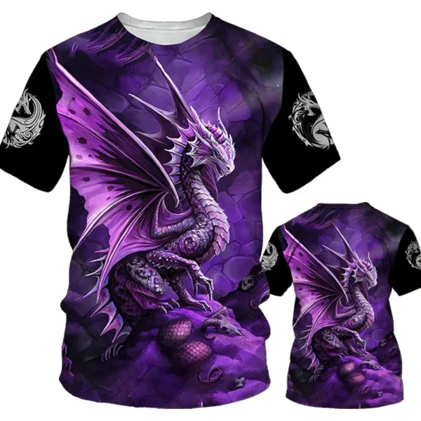 Summer Leisure Dragons Pattern Printed T Shirt Breathable Comfortable Oversized Y2k Clothes for Men's Round Neck Loose Tops