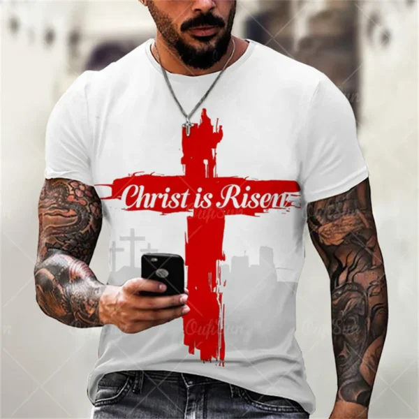 T-shirts For Men Cross Graphic Jesus Christ 3d Print Men's Tshirt Retro Classic Short-sleeved Loose Personality Oversized Tops - Image 2