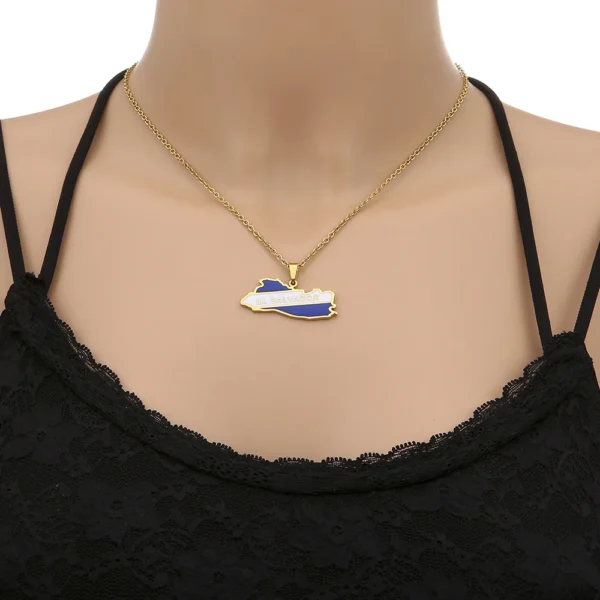 Gold El Salvador map pendant necklace.