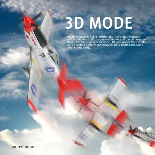 Toy airplane performing 3D stunts.