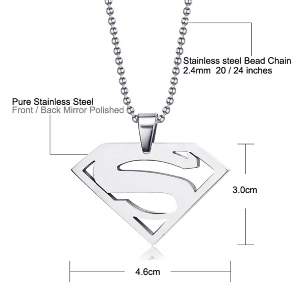 Silver Superman pendant necklace with chain.