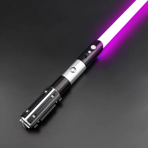 Black and silver lightsaber with purple blade.