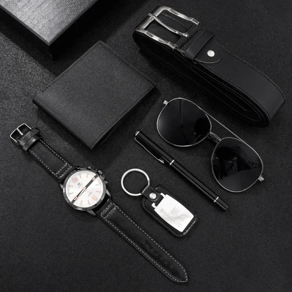 Black leather men's gift set with watch.