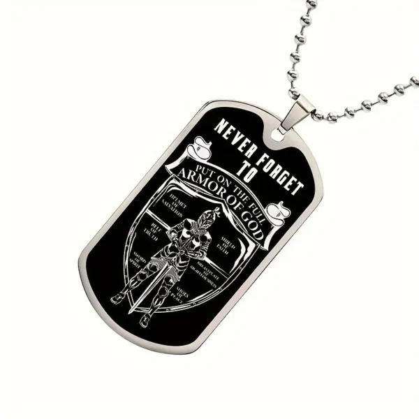 Black dog tag with full armor of God.