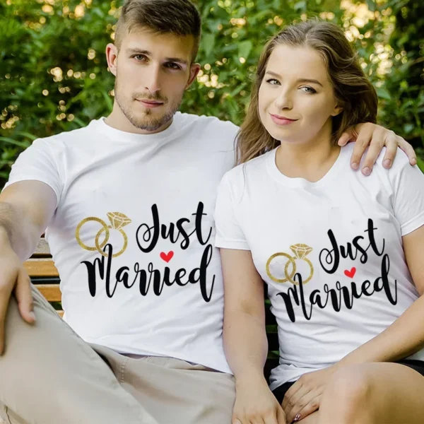 Just Married Honeymoon T-shirt Newlywed Wedding Shirt Wife and Hubs Clothing Just Married Couples T-shirts Tops Tee Short Sleeve