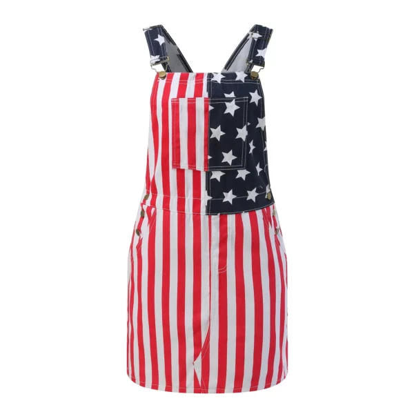 Independence Day Women Denim Dress 2024 Fourth Of July Jeans Bib Overall Dress American Flag Print Romper - Image 2