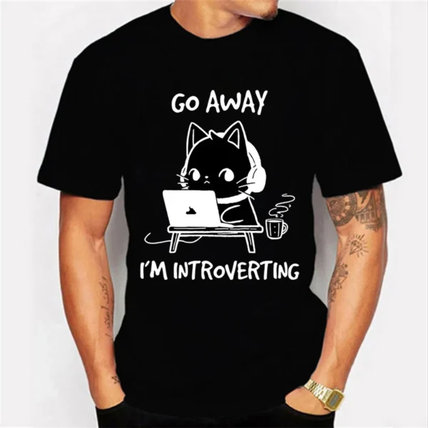 Go Away I’m Introverting Graphic T Shirts Funny Cat Gamer Gaming Tshirt Tops Fashion Harajuku T-shirts Women Men Brand T-shirt