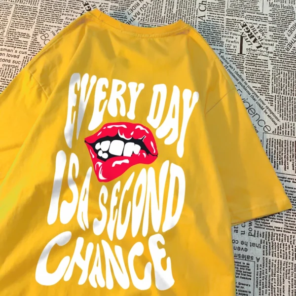 Everyday Is A Second Chance Clothes Men Women Crewneck Cotton Tops Creativity Casual T Shirts Cartoons Loose Couple Short Sleeve - Image 3